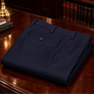 Kiton Navy Cashmere/Wool Blend Dress Trousers | Made in Italy